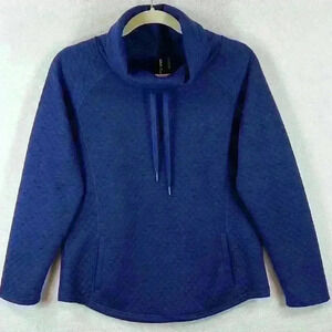 North River Quilted Cowl Neck Top Women’s Small Blue Polyester Pockets